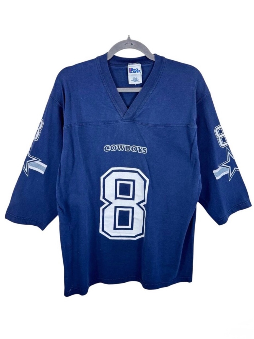 Cowboys Pro Player Vtg Cotton Cowboys Aikman 3/4 Sleeve V-Neck Tee Mens Large
